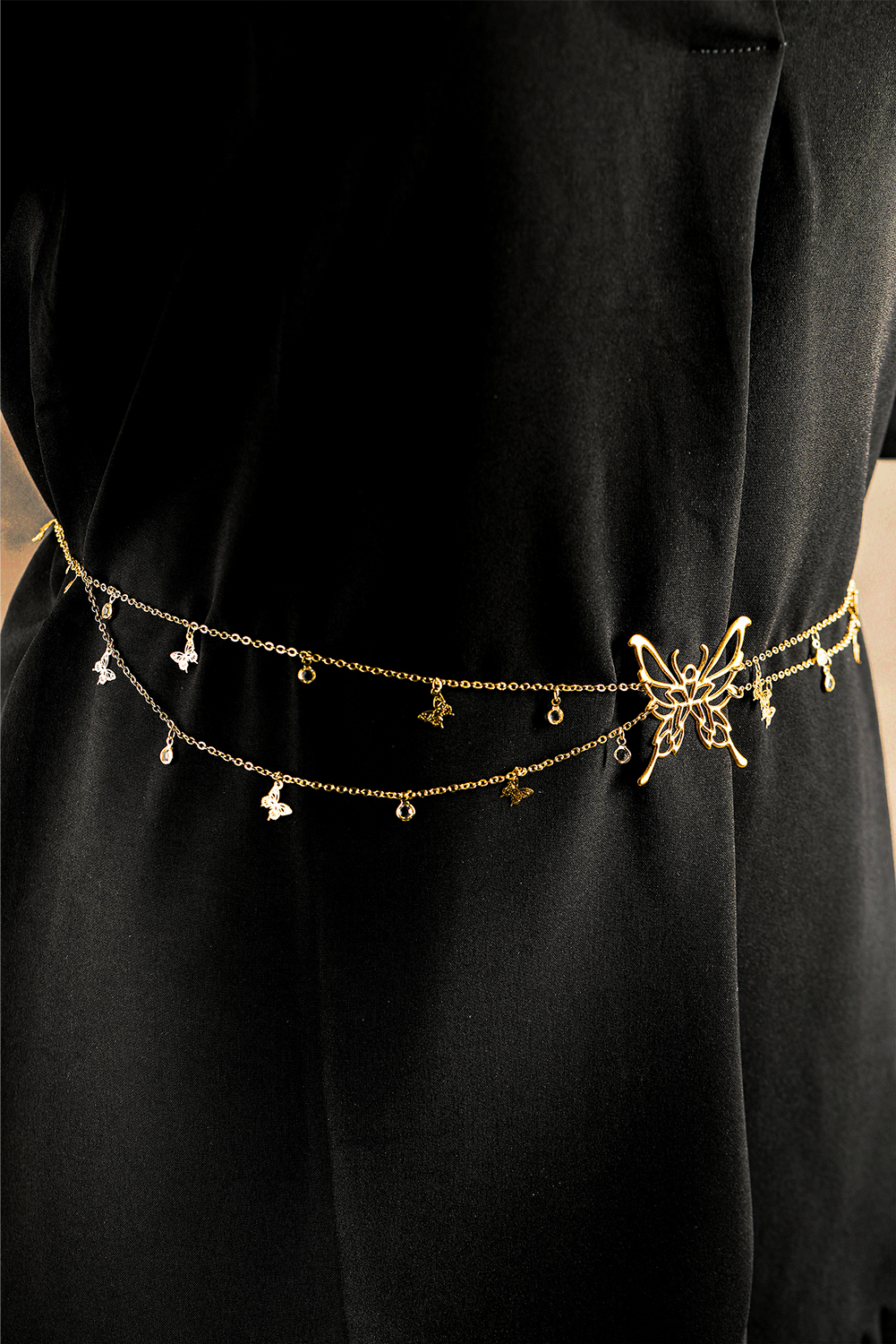 Gold Butterfly Decor Tassel Plate Alloy Layered Waist Chain - $3.39