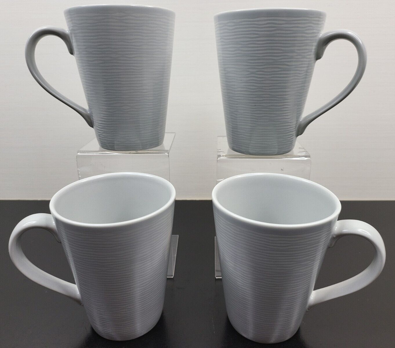4 Noritake GoG Swirl Mugs Set Grey On Grey Colorscapes 4390 Porcelain Dr... - $39.47
