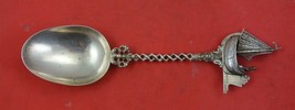 Dutch Sterling by Various Makers Berry Spoon .833 silver w/ 3-D ship 8 1/2&quot; - £163.65 GBP