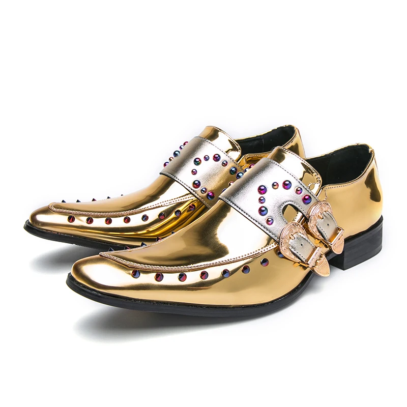 New Gold Double Buckle Wedding Men Shoes Loafers Rivet Breathable Fashio... - $69.58