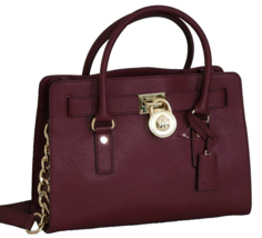 Michael Kors Hamilton Burgundy Claret Saffiano Leather Ew Satchel Bagnwt - £159.03 GBP