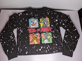 Tom &amp; Jerry Characters Sweatshirt Pullover Black Splatter Unisex Size M 7-9 Kids - £16.21 GBP