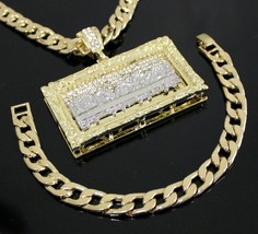 Mens 14k Gold Plated XL Last Supper Cz Pendant 30&quot; Cuban Chain and Bracelet Set - £21.98 GBP
