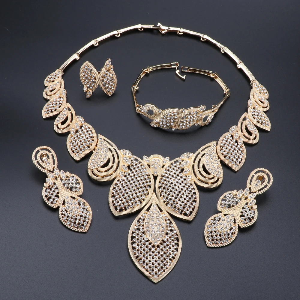 Dubai Sets For Women Necklace African Leaves Shape Jewelry Nigerian Bridal Weddi - £28.16 GBP
