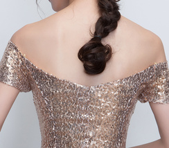 Gold Off-shoulder Short Sleeve Maxi Sequin Dress Women Plus Size Sequin Dresses image 5