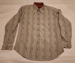 Men&#39;s Robert Graham Light Gray Striped Geometric Button Up Shirt - Size ... - £38.21 GBP