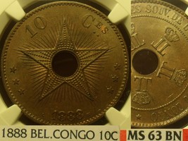 Belgian Congo 1888 10 Centimes NGC MS-63 BN~Fantastic - £123.31 GBP