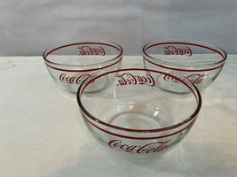 NEAR PERFECT! 3 Coca Cola Clear Glass Cereal Bowls Anchor Hocking Snack ... - $25.36