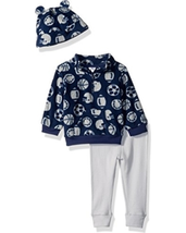 NWT Gerber Baby Boy 3-Piece Sports Themed Micro Fleece Top, Pant and Cap... - £9.53 GBP