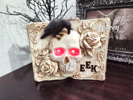 Halloween Faux Book Skull Black Raven LIGHT UP Prop Figurine Tabletop Decor - $44.54