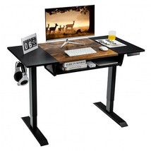 48 Inch Electric Sit to Stand Desk with Keyboard Tray-Rustic Brown - Color: Rust - $6,808.00 MXN