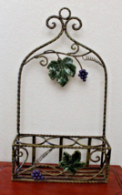 Wrought Iron Three Bottle Wine Rack with Clay Pottery Leaves Wall or Flat Space - $28.98