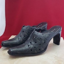 Parade Backless Heels Leather Upper Black Leaf Pattern Heels Size 8 - $24.99
