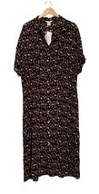 Silhouettes Dress Size 26 Rayon Black Red Flowers Midi Short Sleeve Cott... - $324.28 MXN