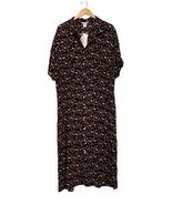 Silhouettes Dress Size 26 Rayon Black Red Flowers Midi Short Sleeve Cott... - €15,30 EUR