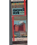 Vintage Empty Matchbook Hotel Ben Lomond Ogden Utah 1940s - $93.86 MXN