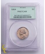Moneda Jefferson De 1954 5¢ Grado Por PCGS PR 67 CAMEO Soporte Vintage! - $188.88