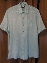 Nat Nast Mens XL Seafoam Linen Short Sleeve Hawaiian Cabana Button Up Sh... - $11.18