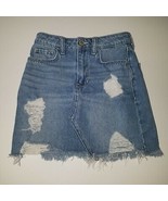 Hollister Distressed Denim Mini Short Skirt Jean Size 00 w23 Ultra High-... - £8.73 GBP