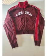 Coca Cola Women’s Cropped Jacket Zippered Medium Embroidered Track Burgundy - $25.38 CAD