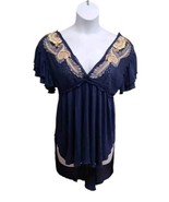 Free People  Womens Small Blue Fiesta Nueva Embroidered Babydoll Top Boh... - £12.51 GBP