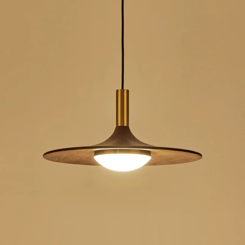 Nordic Flying Saucer LED Pendant Light Fixture Solid Wood Copper Home Lighting - £128.61 GBP+