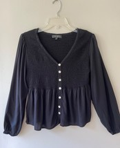 Jolie n Joy Sz XL Black Elastic Smocked V Neck Blouse Bell Long Sleeves ... - $16.85