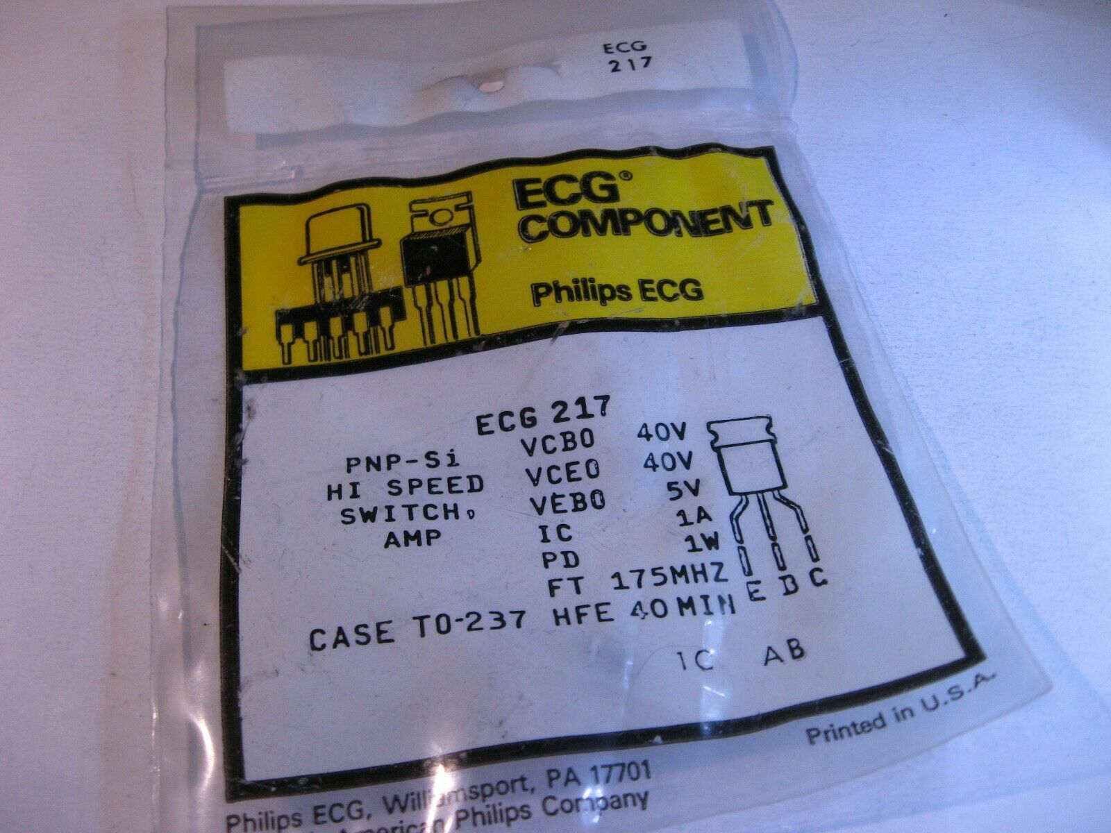 Primary image for ECG217 Philips ECG PNP Silicon Transistor NTE217 - NOS Qty 1