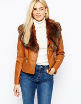 BRAND NEW WOMENS DIAMOND QUILTED TAN BROWN FASHION FUR JACKET - WORLDSID... - $149.99