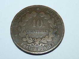 Antique 1884 French XF-40 Bronze Coin 10 Centimes Laureate Head Left, Pa... - $525.40 MXN