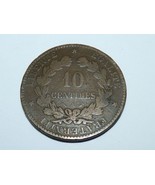 Antique 1884 French XF-40 Bronze Coin 10 Centimes Laureate Head Left, Pa... - $37.86 CAD