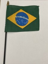 New Brazil Mini Desk Flag - Black Wood Stick Gold Top 4” X 6” - £3.93 GBP