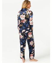 Joyspun Women&#39;s 3/4 Sleeve Satin Pajama Sleep Top, Dark Blue floral size... - £9.74 GBP