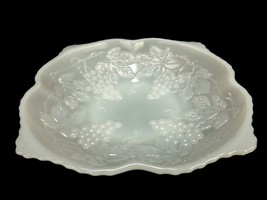 Anchor Hocking Shallow Milk Glass Fruit Bowl, Squared, Footed, Grapes &amp; ... - $29.35