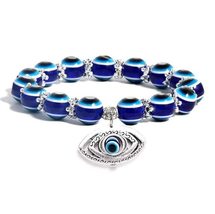Evil Eye Hamsa Blue Beaded Charm Stretch Bracelet Hand of Fatima Turkish Lucky E - £7.16 GBP