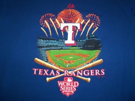 MLB Texas Rangers Baseball Field 2010 World Series Blue Graphic T Shirt - XL - £14.75 GBP