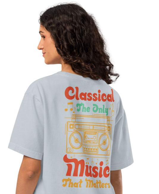Unisex Oversized T-Shirt - Music Back Print Light Washed Denim - $59.99