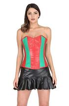 Red Green Leather Steampunk Corset Waist Training Bustier Costume Overbust Top - £58.84 GBP