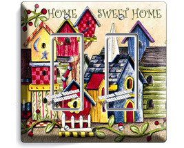 Colorful Bird houses rustic country farm morning home sweet home double GFCI lig - £11.98 GBP