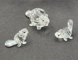 Swarovski Crystal Mother Beaver w/ Sitting Baby &amp; Lying Baby Figurines in Boxes - £143.43 GBP