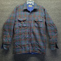 Vtg Pinegrove Quilted Wool Blend Men&#39;s Sz S Blue Plaid Shirt Jacket - £34.79 GBP