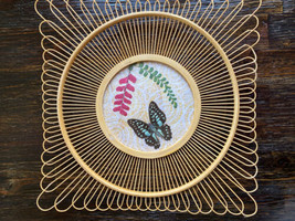 Vintage Square Boho Bamboo Lattice Plate With Faux Butterfly And Flowers - £15.23 GBP