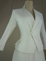 White Suit Jacket Women Custom Plus Size Asymmetrical Collar Jacket image 4