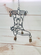 Vintage Rustic Ranch House Cowboy Boot with Copper Bells Hanging Wind Chime 15&quot; - £40.59 GBP