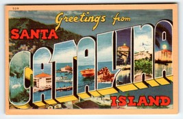 Greetings From Santa Catalina Island California Large Big Letter Linen Postcard - £9.11 GBP