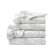 King size Grey Ruffle Floral Polyester 6 Piece Sheet Set - $3,417.43 MXN