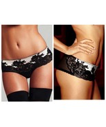 NEW Victoria's Secret Seduction Lace Black &amp; Silver Crystal Tanga Panty S/P - $32.50
