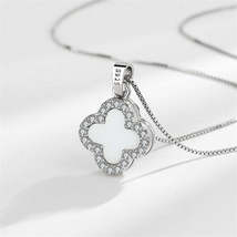 Shell &amp; Silver-Plated Cubic Zirconia-Accent Clover Pendant Necklace - £11.27 GBP