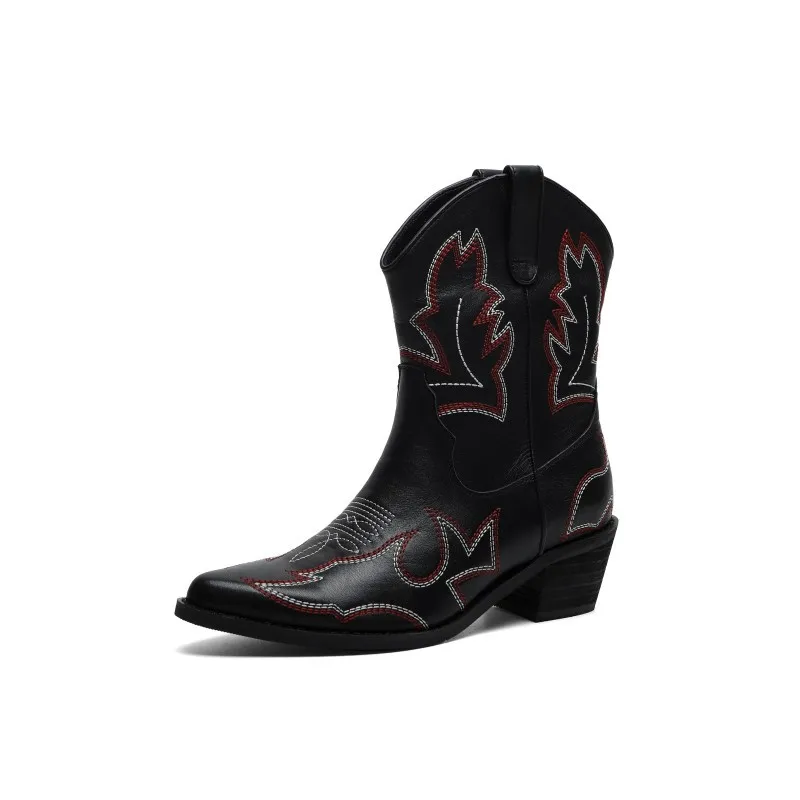 2023 Autumn and Winter New Western boy Style Short Boots Pointed Toe Embroidery  - £160.85 GBP