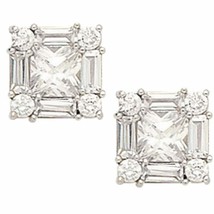 14K Solid White Gold 10MM Square Cut Prong Set Cubic Zircon Studs ER-PEW4 - £179.28 GBP